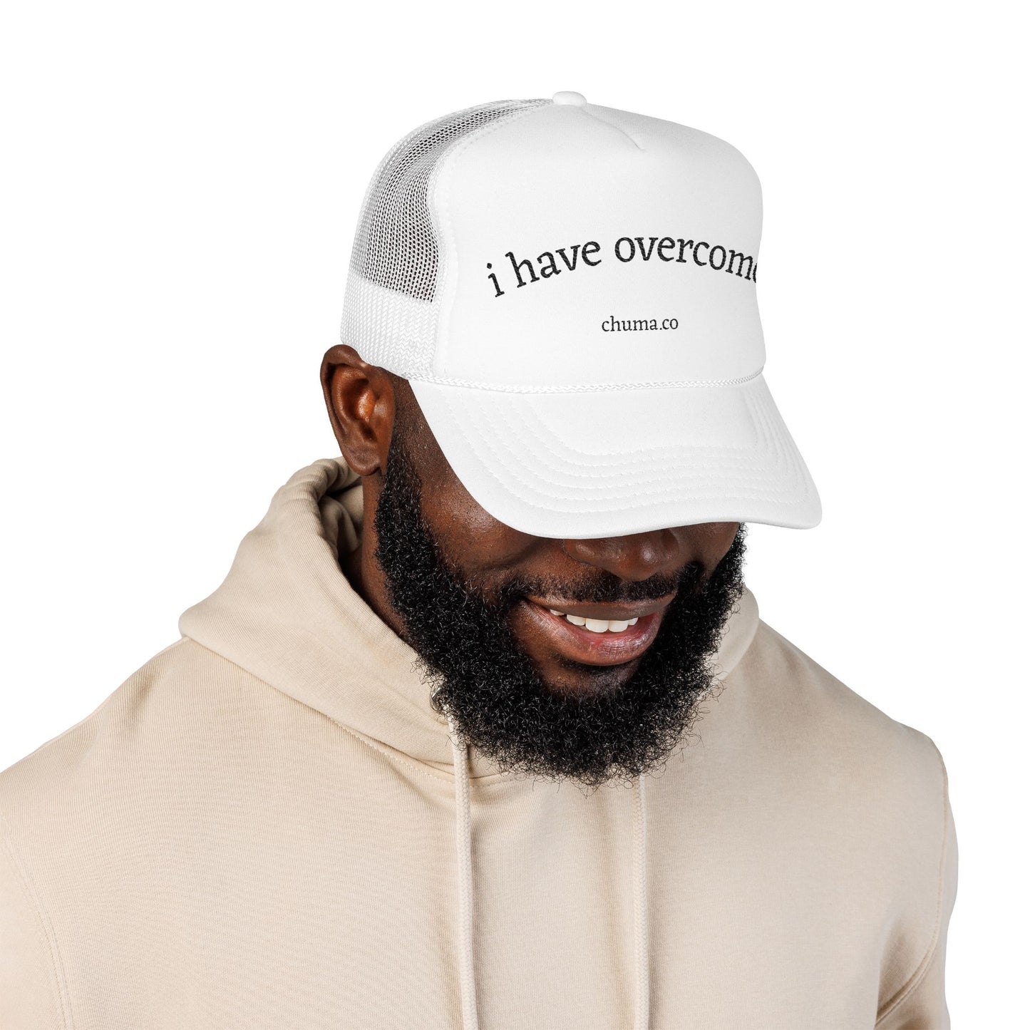 Inspirational Foam Trucker Hat - "I Have Overcome" Adjustable Cap, Motivational Gift, Supportive Headwear, Outdoor Fashion, Everyday Use